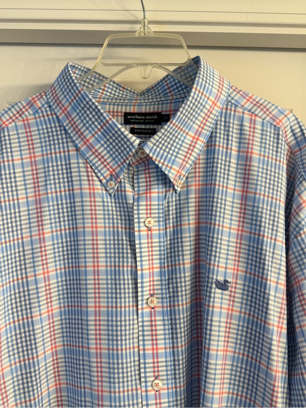Southern Marsh Light Blue and Pink Plaid Performance Button-Down